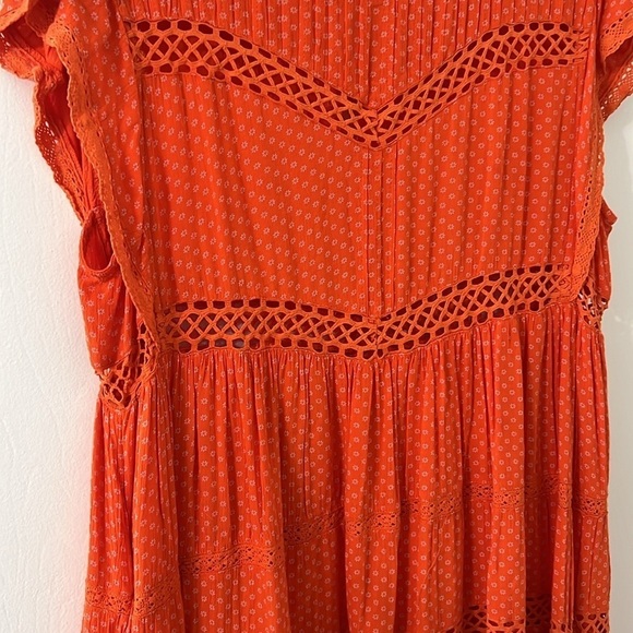 Free People Retro Kitty Crochet Boho Mini Dress Orange Floral Size S - Picture 7 of 10